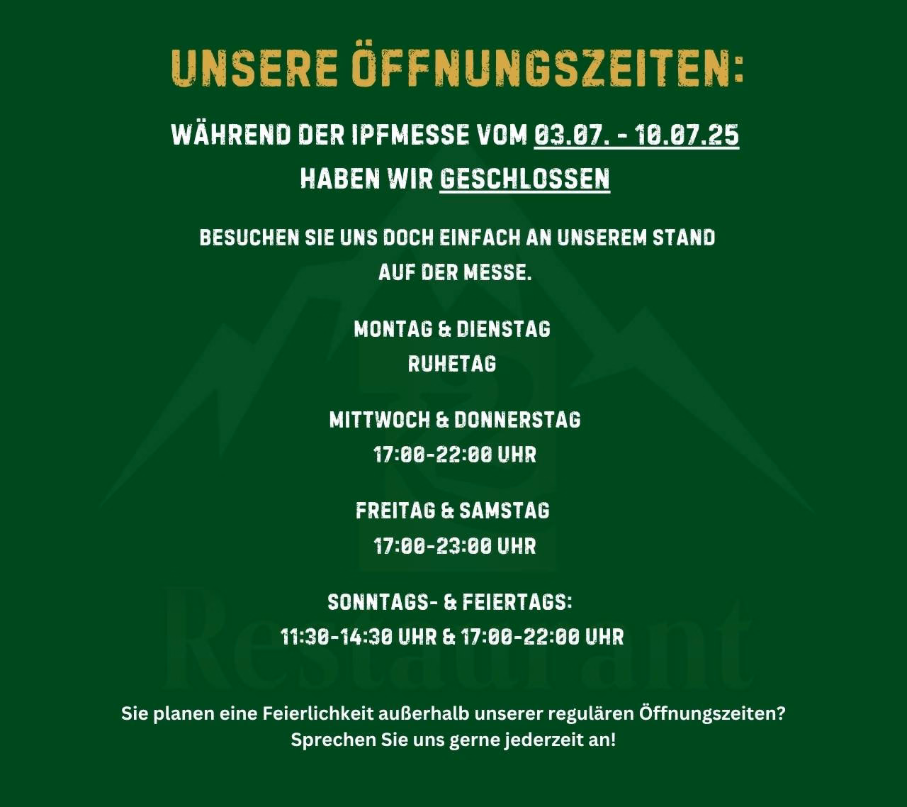 Öffnungszeiten während der Ipfmesse